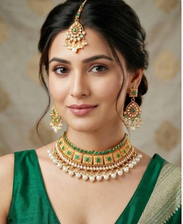 Gold-Plated Choker Necklace Set with Earrings